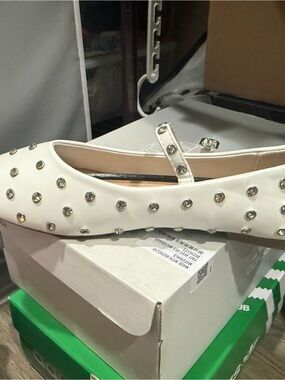 Studded White Mary Jane Ballet Flat - Women's Stylish Slip-On